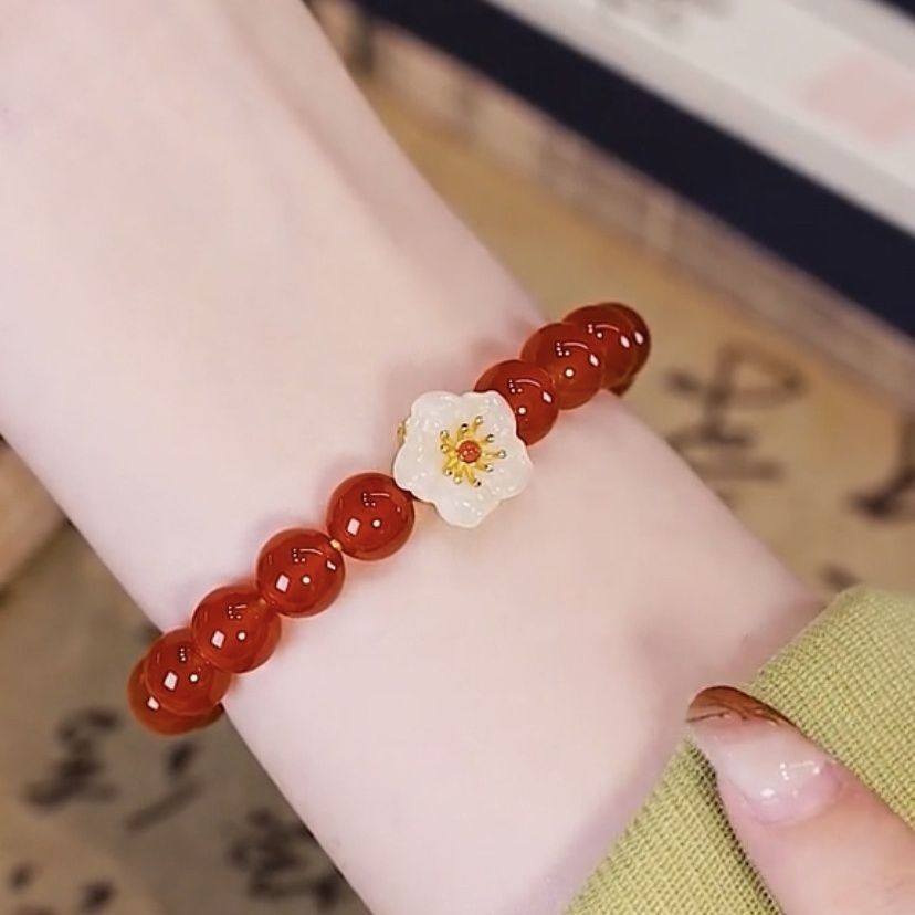 Lucky Flower Natural Red Agate Chalcedony Bracelet photo 1