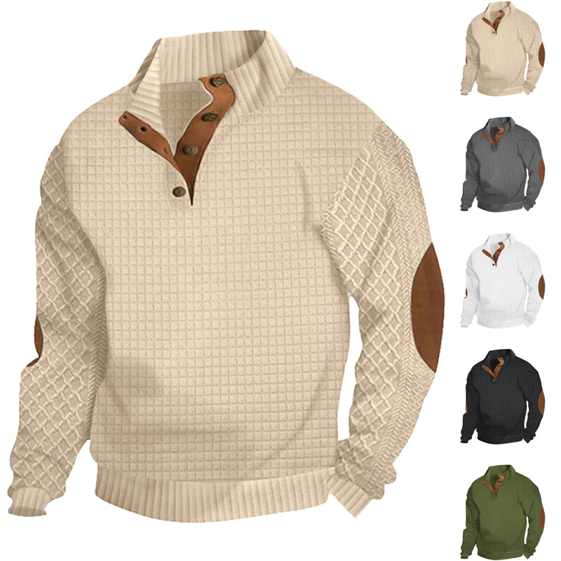Men's Jacquard Knitted Casual Hoodie With A Stand-up Collar photo 2