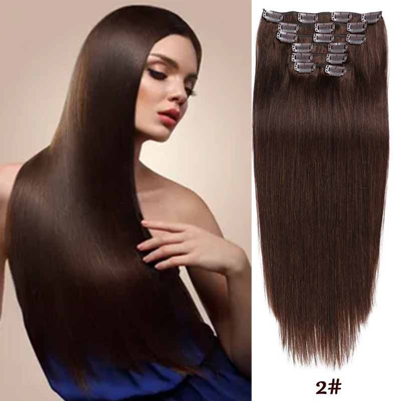 Clip-in Hair Real Human Hair Seven-piece Set 14 Inches 70g Hair Extensions Wig photo 4