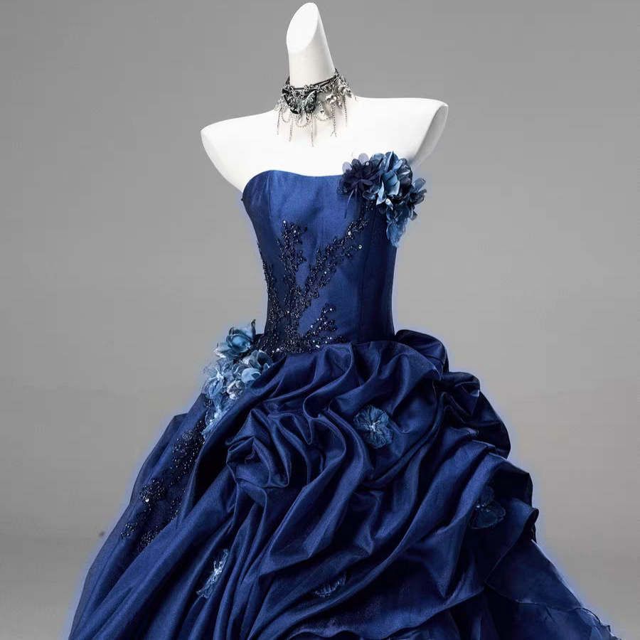 Blue High-end Intricately Embellished Strapless Ball Gown For Evening Events And Banquets photo 4