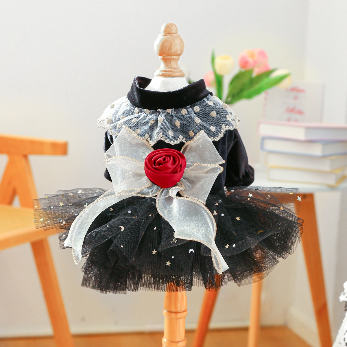 Small Dog Puppy Outfit Black Velvet Rose Dress photo 1