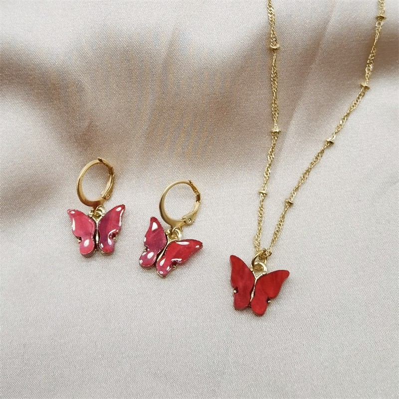 Color Acrylic Butterfly Earrings And Necklace Set photo 4