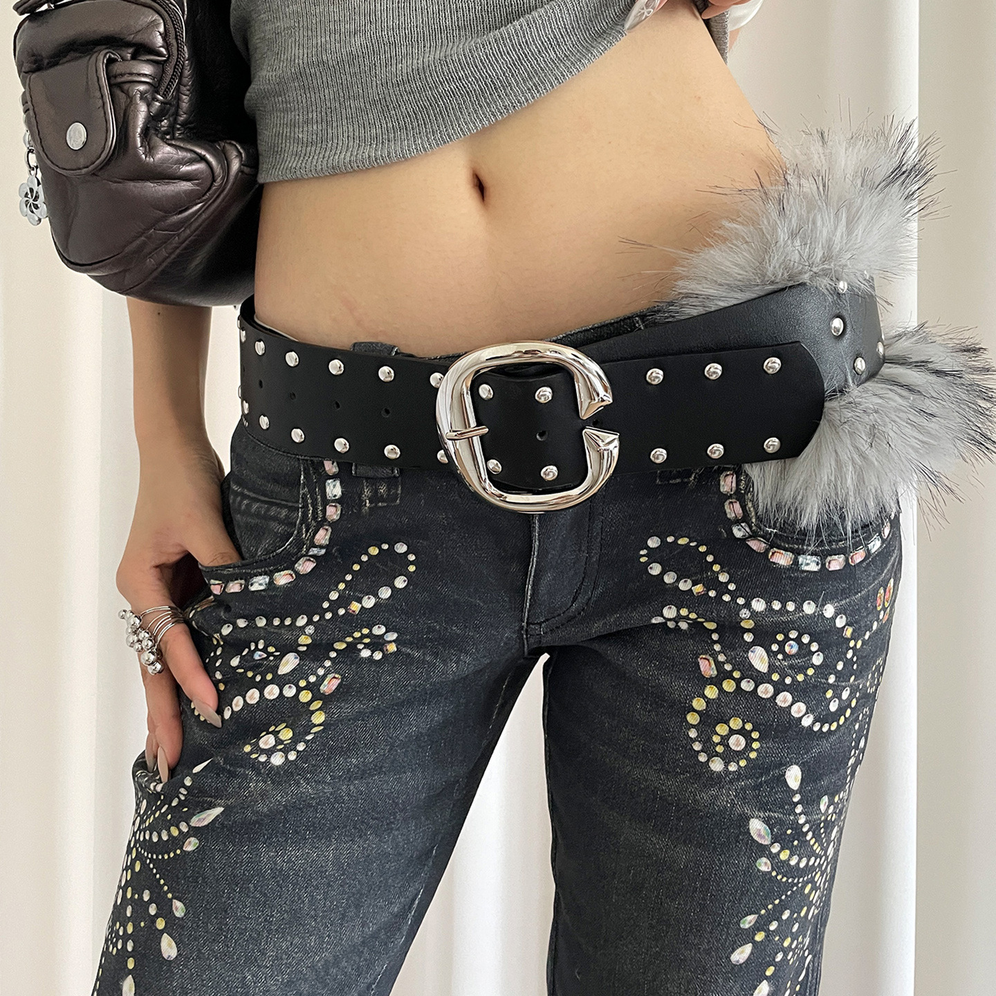 Retro Niche Punk-style Fur Patchwork Belt For Women photo 4