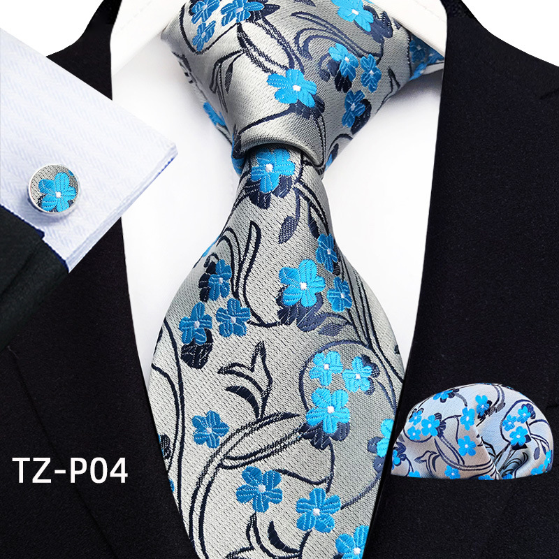 Mens Plaid Formal Tie Pocket Square And Cufflinks Three-Piece Set photo 5