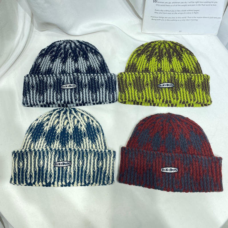 Autumn Winter Warm Ear-Protecting Tie-Dye Colorblock Knitted Beanie photo 4
