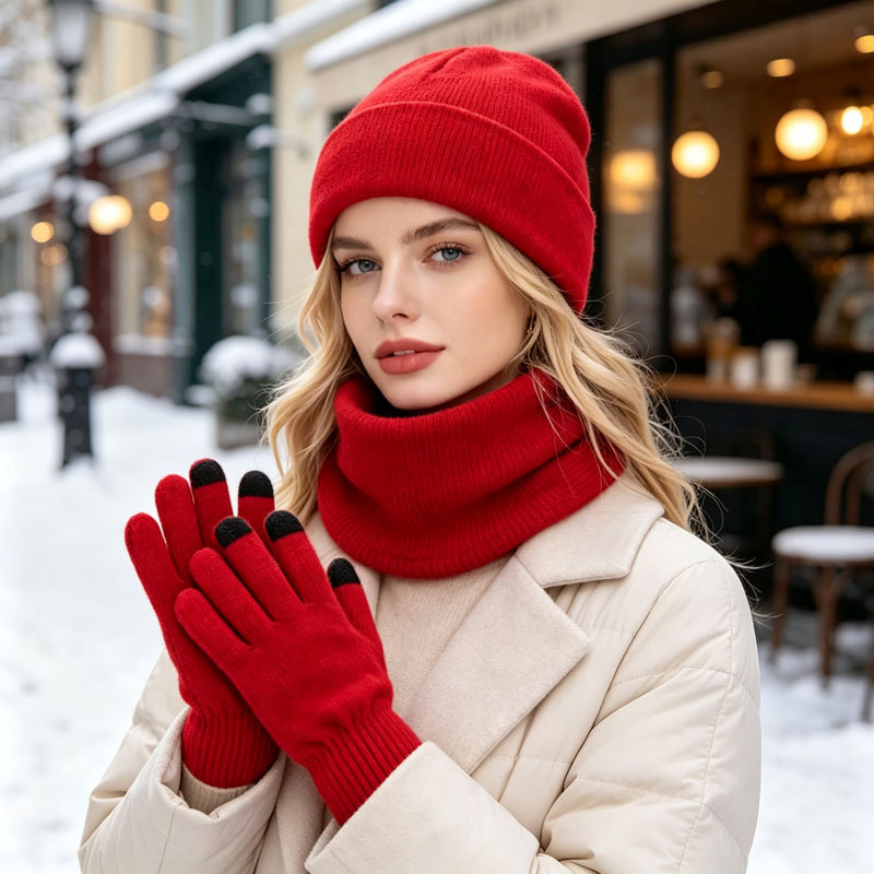 Warm Winter Hat Scarf And Gloves Three-piece Set photo 1