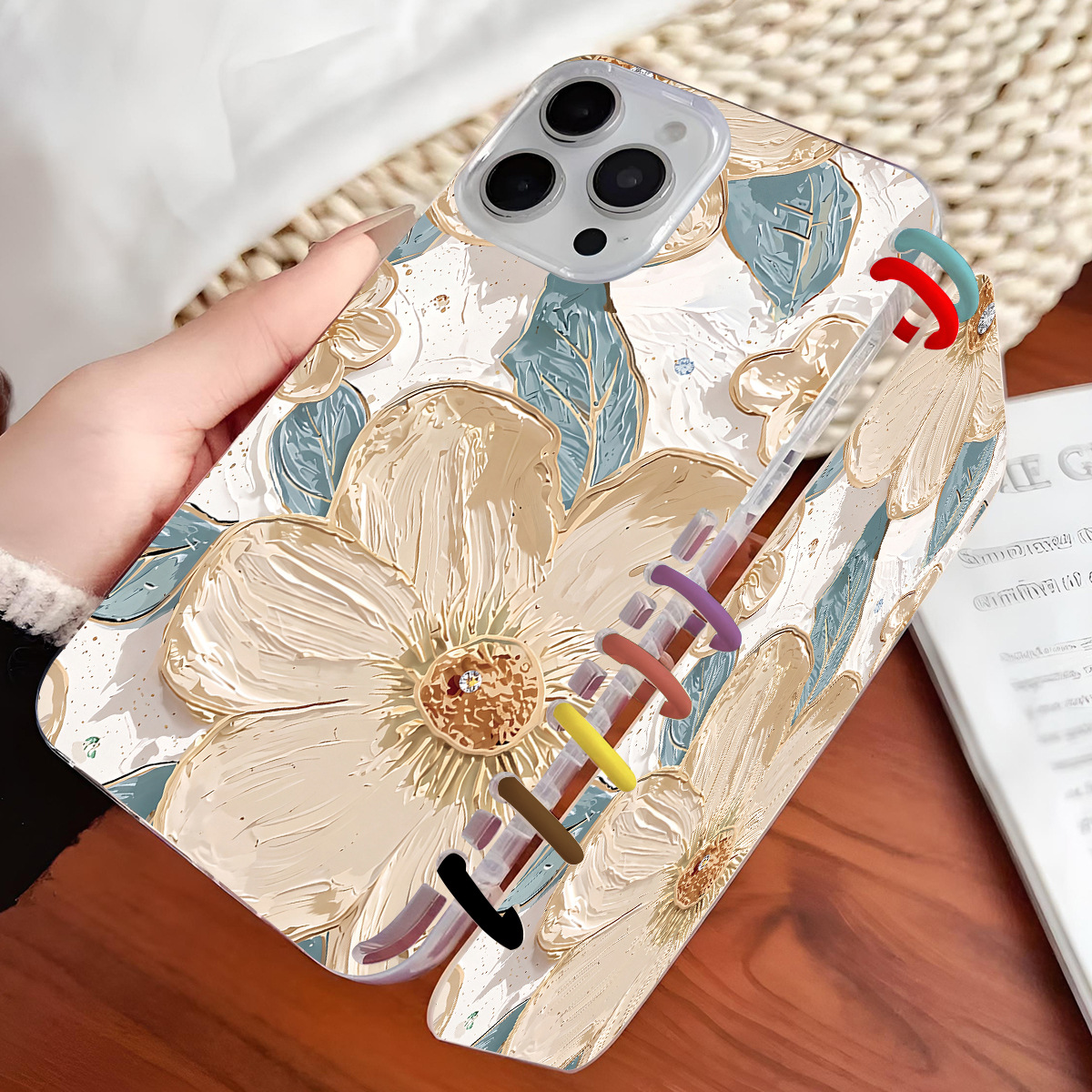 Beige Large Floral Pattern Notebook Flip Case For Phones photo 1