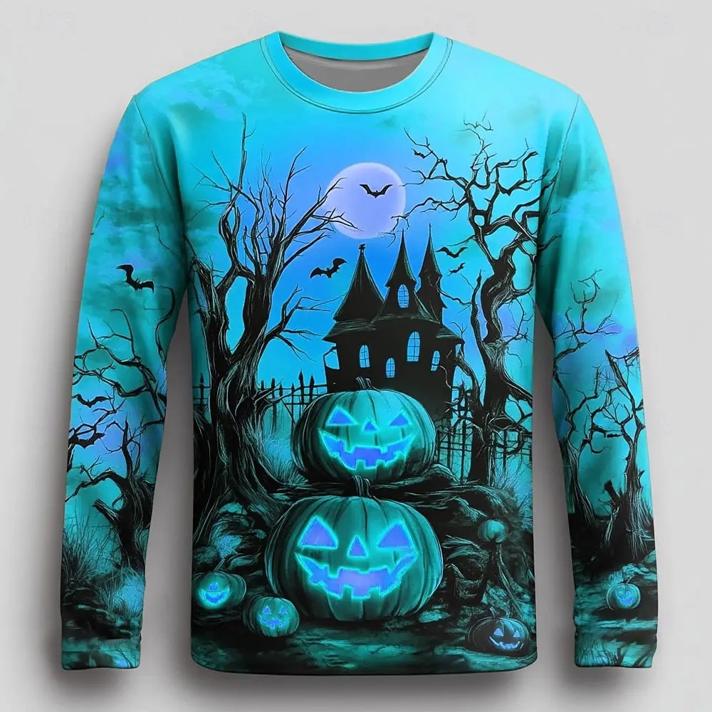 Mens Long-Sleeve Top With Halloween Pumpkin Print photo 3