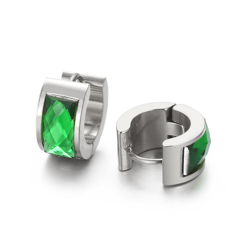 Cross-border European And American-style Personalized Earrings Titanium Steel Round Glass Ear Clips photo 5