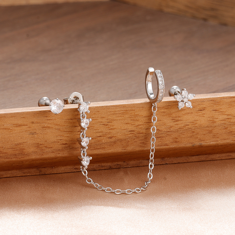 Stainless Steel Zircon Geometric Tassel Earrings photo 5