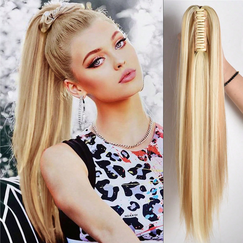 Womens Long Straight Ponytail Wig With Clip-In Medium-Length Straight Ponytail photo 7