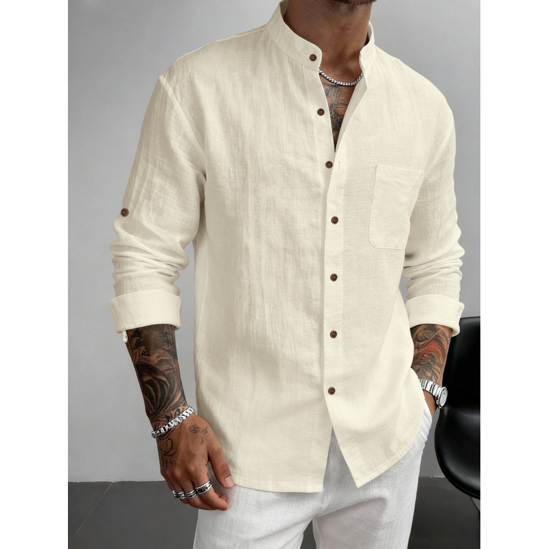 Hawaiian Style Stand-up Collar Breathable Casual Long-sleeved Shirt photo 3