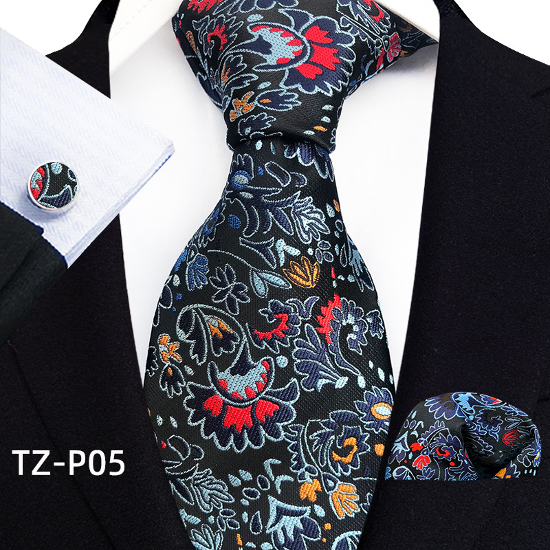 Mens Plaid Formal Tie Pocket Square And Cufflinks Three-Piece Set photo 6