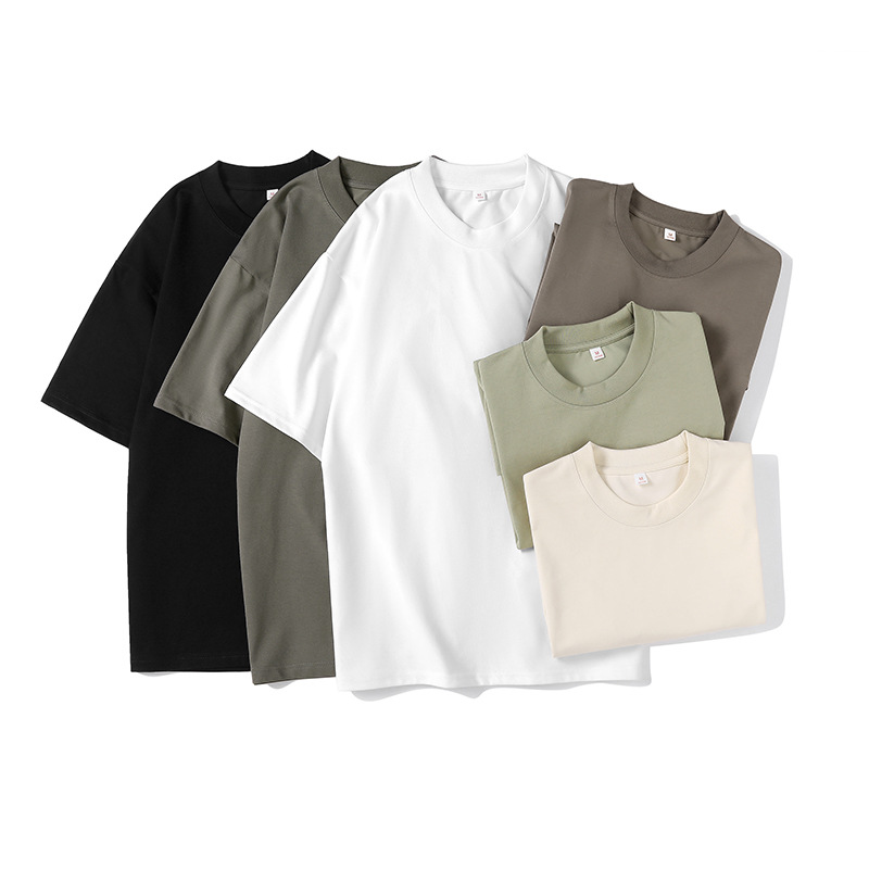 Double Yarn Short Sleeve Sweat-absorbing Cotton T-shirt Top photo 1