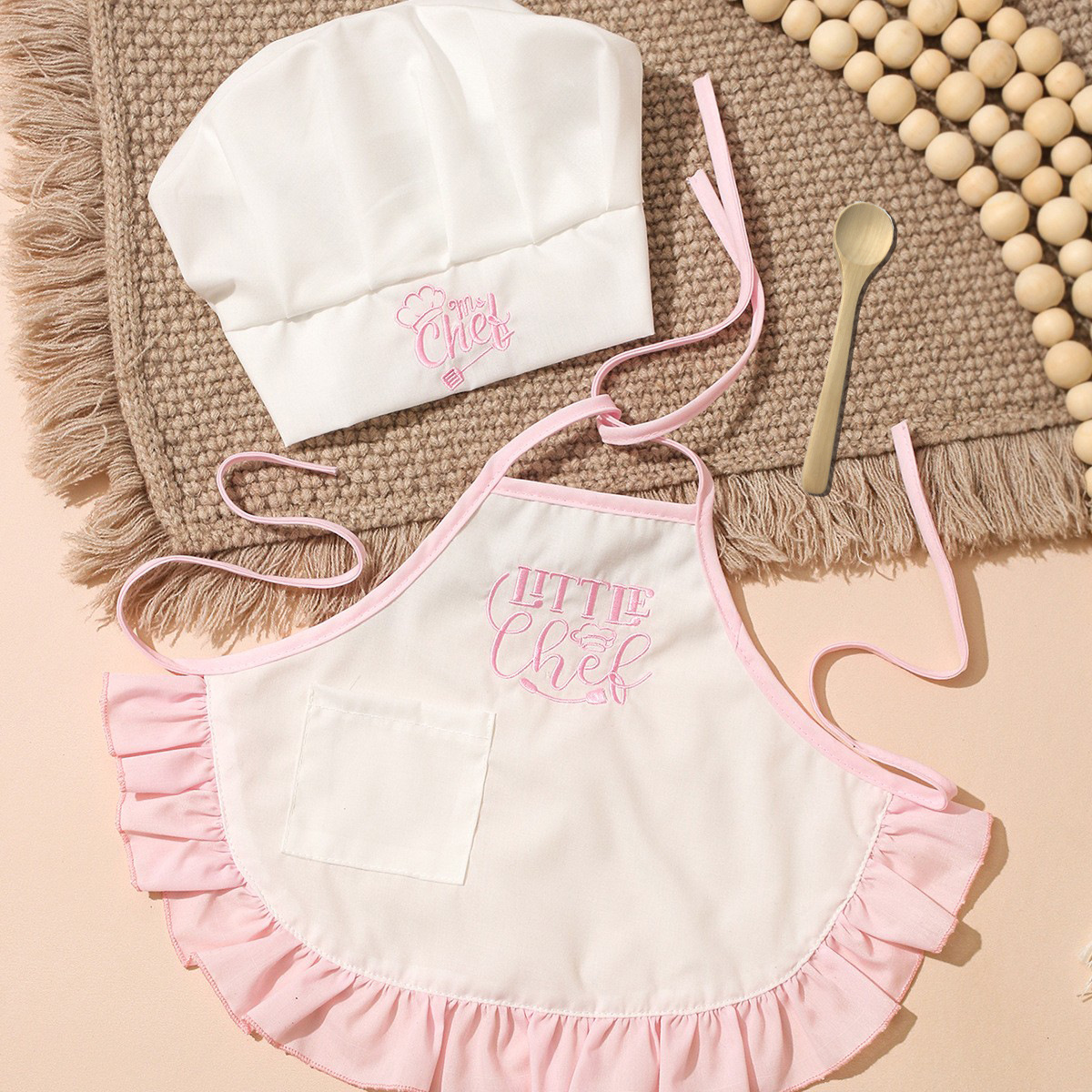 One-month-old Baby Photo Outfit Tall-top Hat Lace-trimmed Embroidery Little Chef Costume photo 4