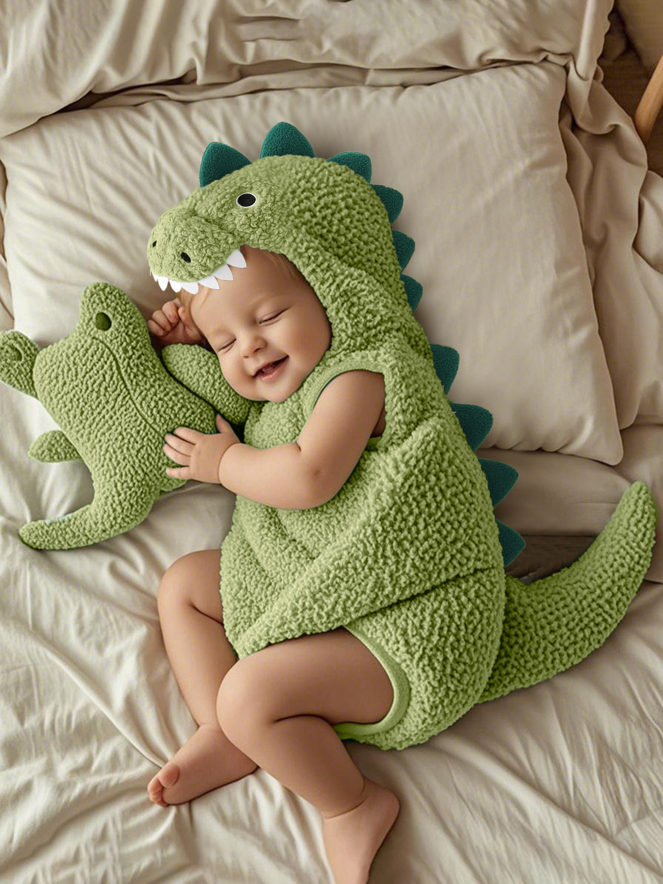 Multi-colored Fleece Romper In A Little Dinosaur Design photo 3