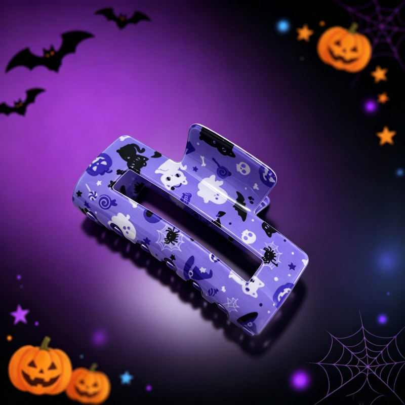 Halloween-themed Hair Clip Square Clip With Skull And Black Cat Print photo 2