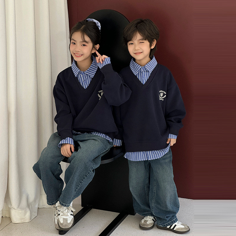 Kids FallWinter Patchwork Polo-Neck Sweater Heavyweight Coordinating Parent-ChildSibling Matching Sets For Boys And Girls photo 1
