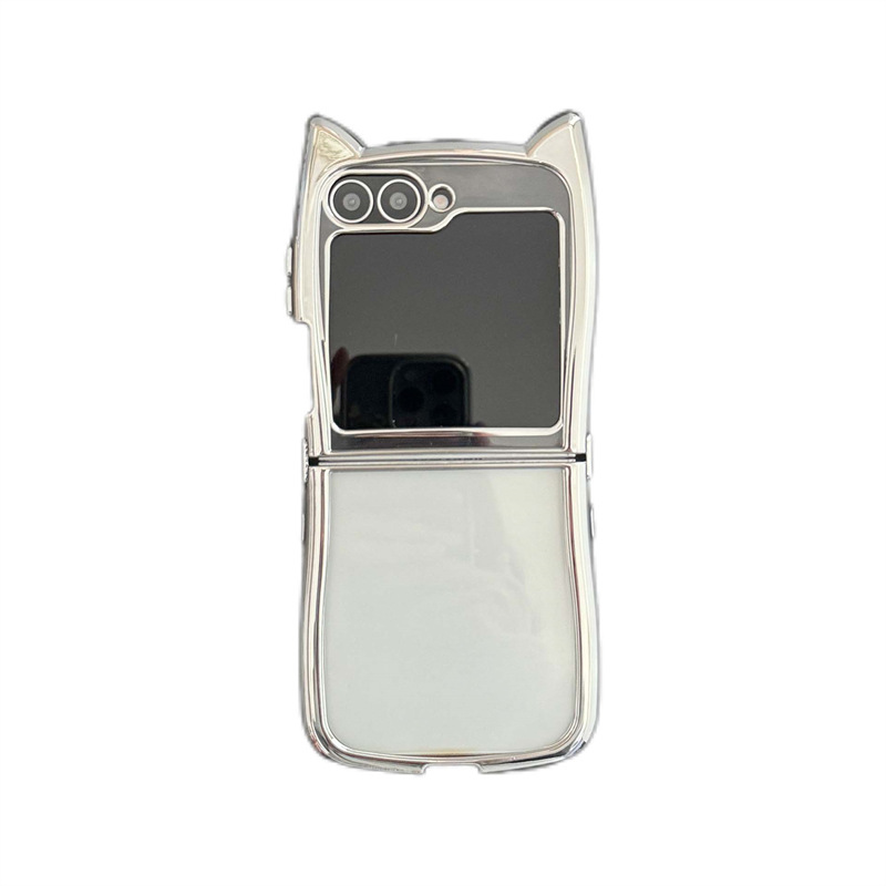 Ins Electroplating Edge Cat Ear Transparent Folding Phone Case photo 2