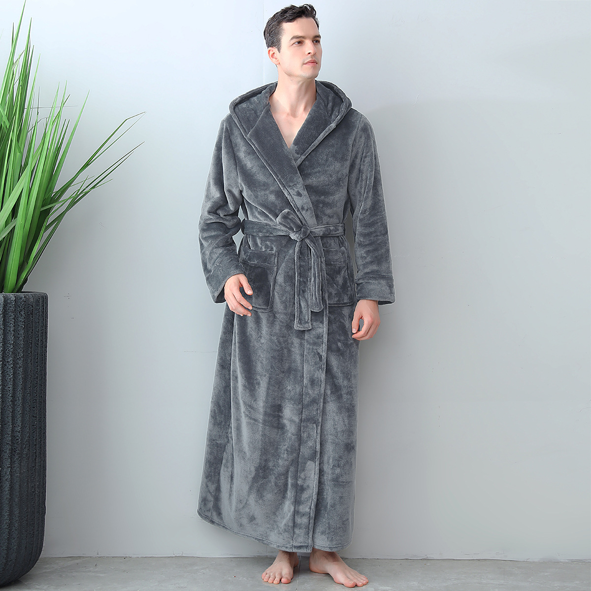 Mens Winter Hooded Thickened Long-Style Nightgown photo 5