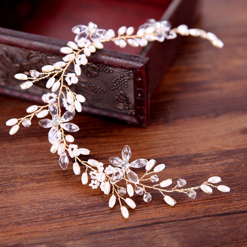 White Pearl Plate Hair Band Wedding Accessories Dress Bridal Headdress photo 3