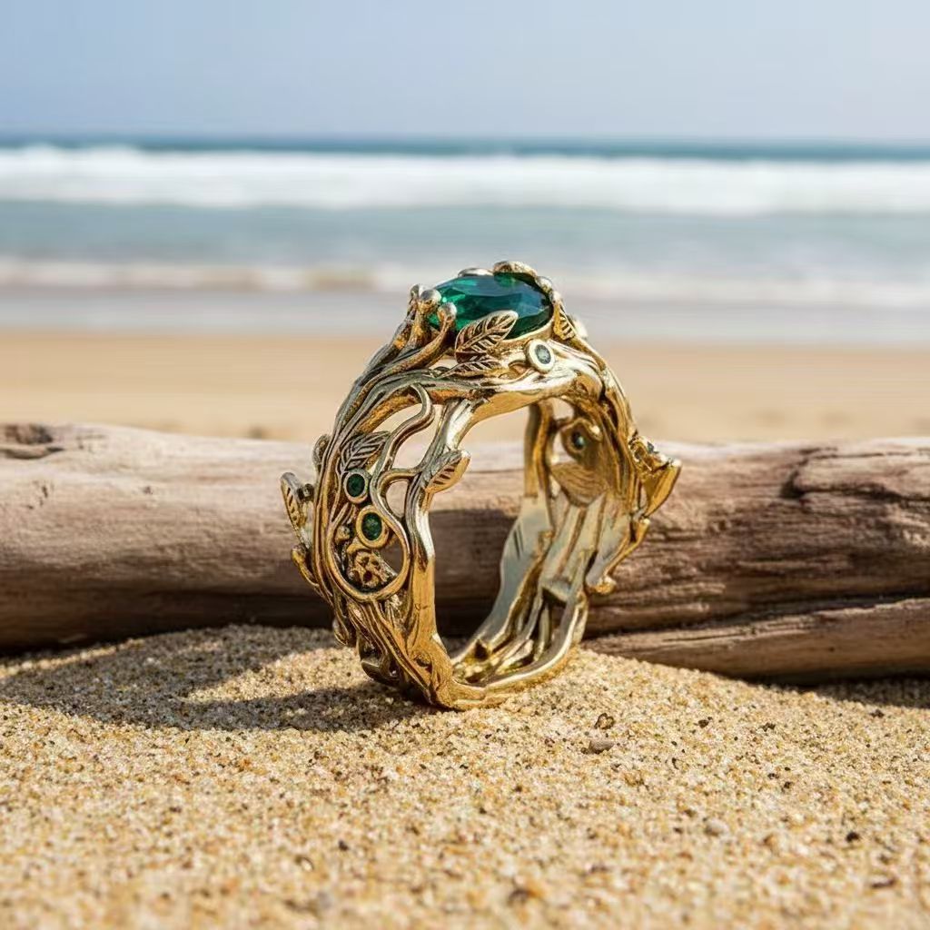 Retro Carved Ring Rose Gold Branches And Leaves photo 3