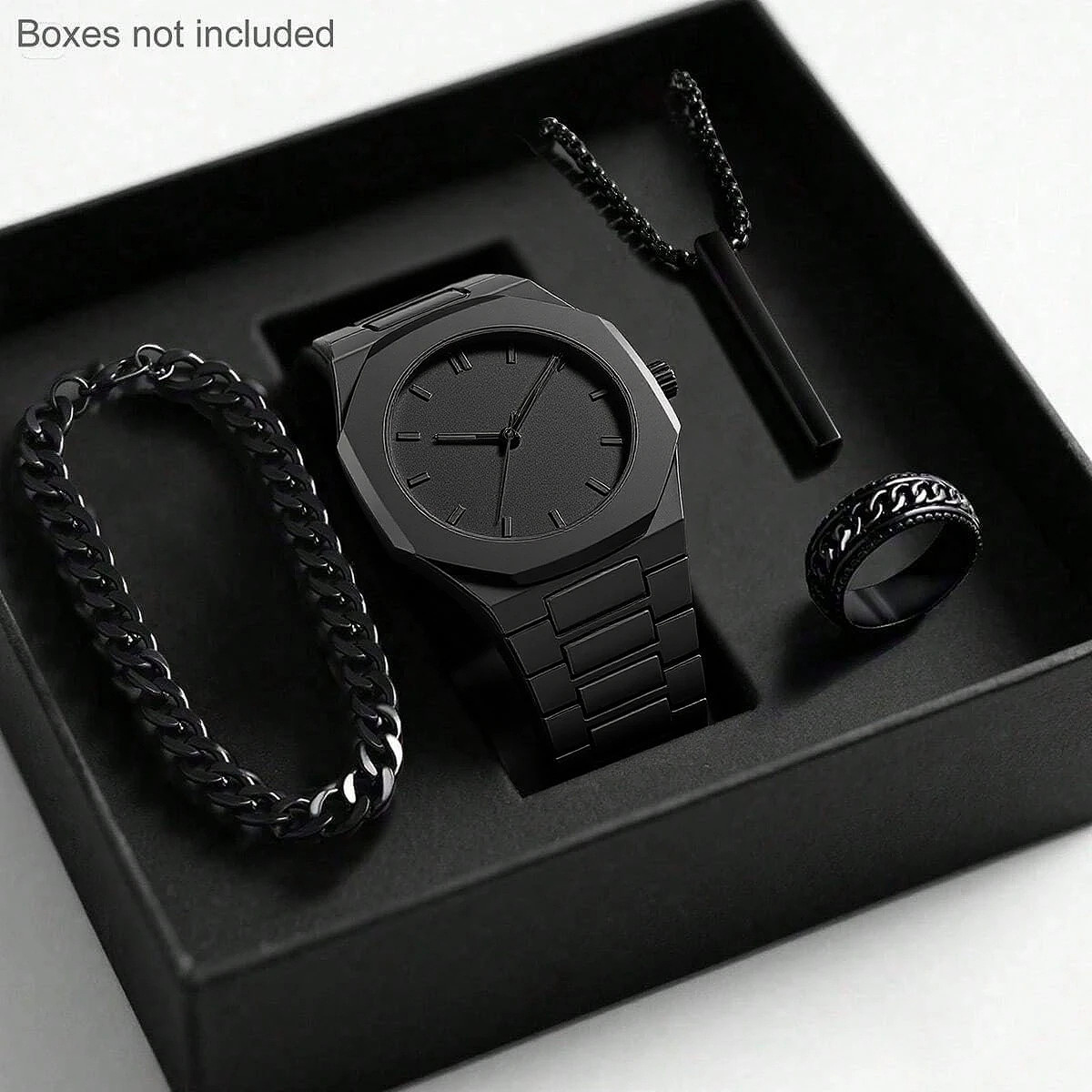 Mens Quartz Watch Necklace Bracelet Set photo 5