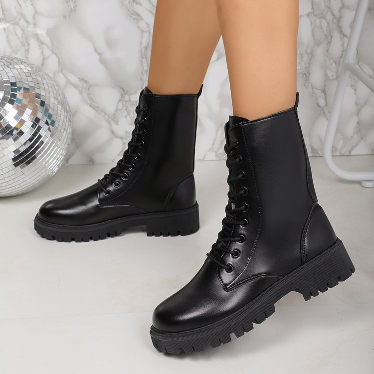 Square Toe PU Leather Lace Up Shoes - Women's Casual Flat Loafers for Daily Wear photo 1