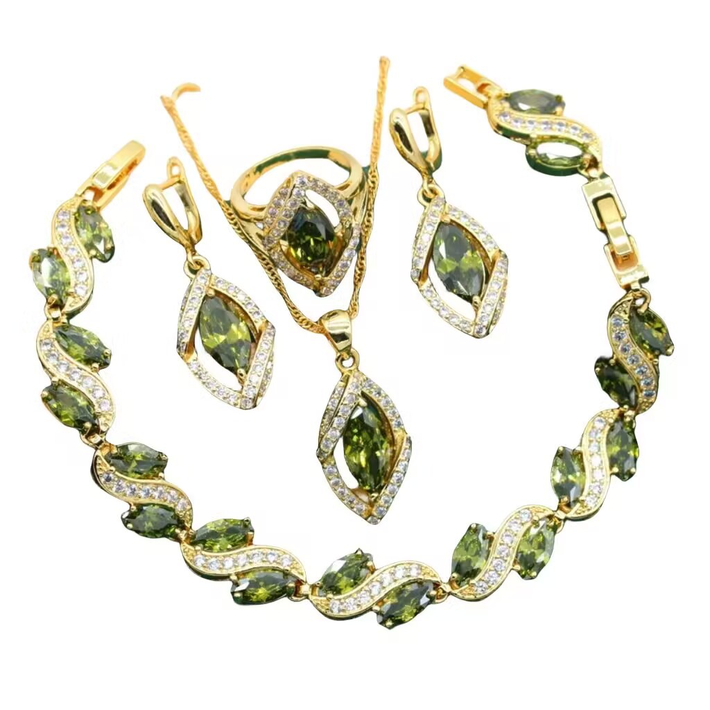 Anti-allergy AAA Zircon Bracelet Necklace Earring Ring Gold Ornament Suit photo 2