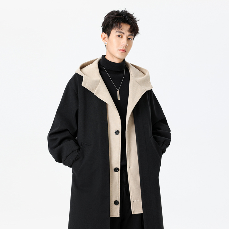 Men's Mid-length Faux Two-piece Trench Coat photo 2
