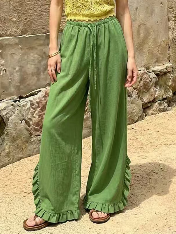 High Waisted Wide Leg Trousers With A Draped Ruffled Hem Casual Long Pants photo 4