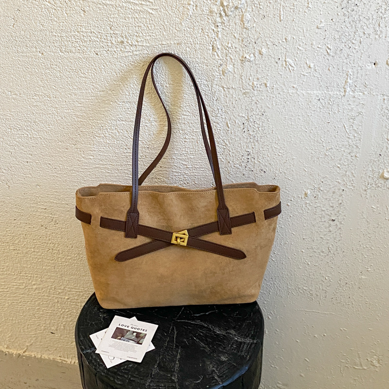 Vintage Suede Patchwork Large Shoulder Tote Bag photo 6