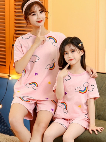 Children's Cotton Short-sleeved Home Wear Suit Parent-child Mother-daughter Home Cartoon Princess 2-piece Summer Thin Cotton photo 5