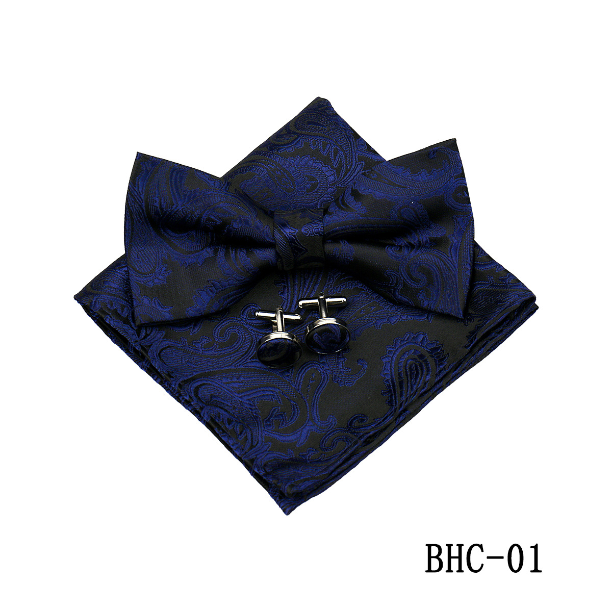 Mens Paisley Bow Tie Pocket Square And Cufflinks photo 2