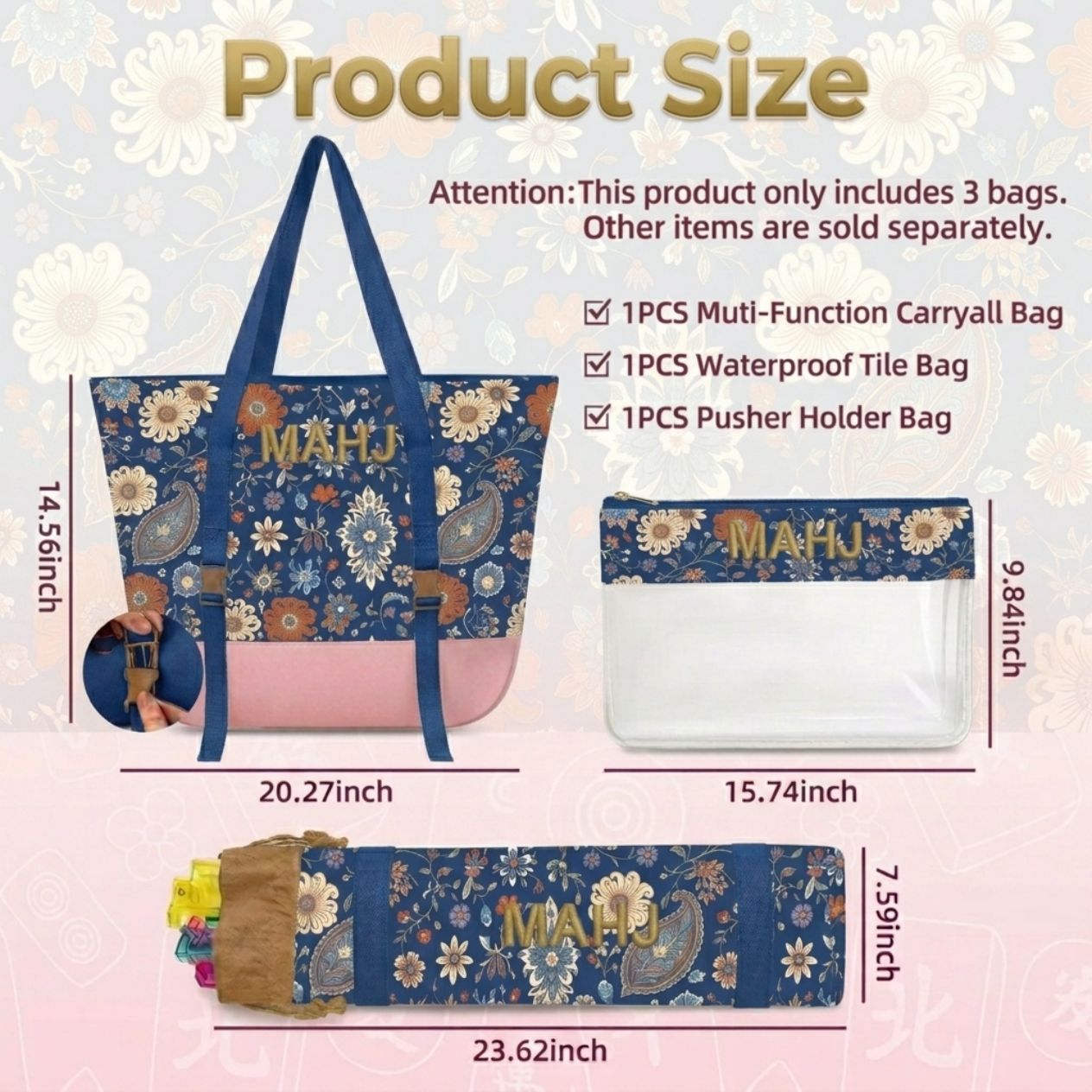 Retro Paisley Floral Embroidered Mahjong Storage Three-Piece Makeup Bag Set photo 1