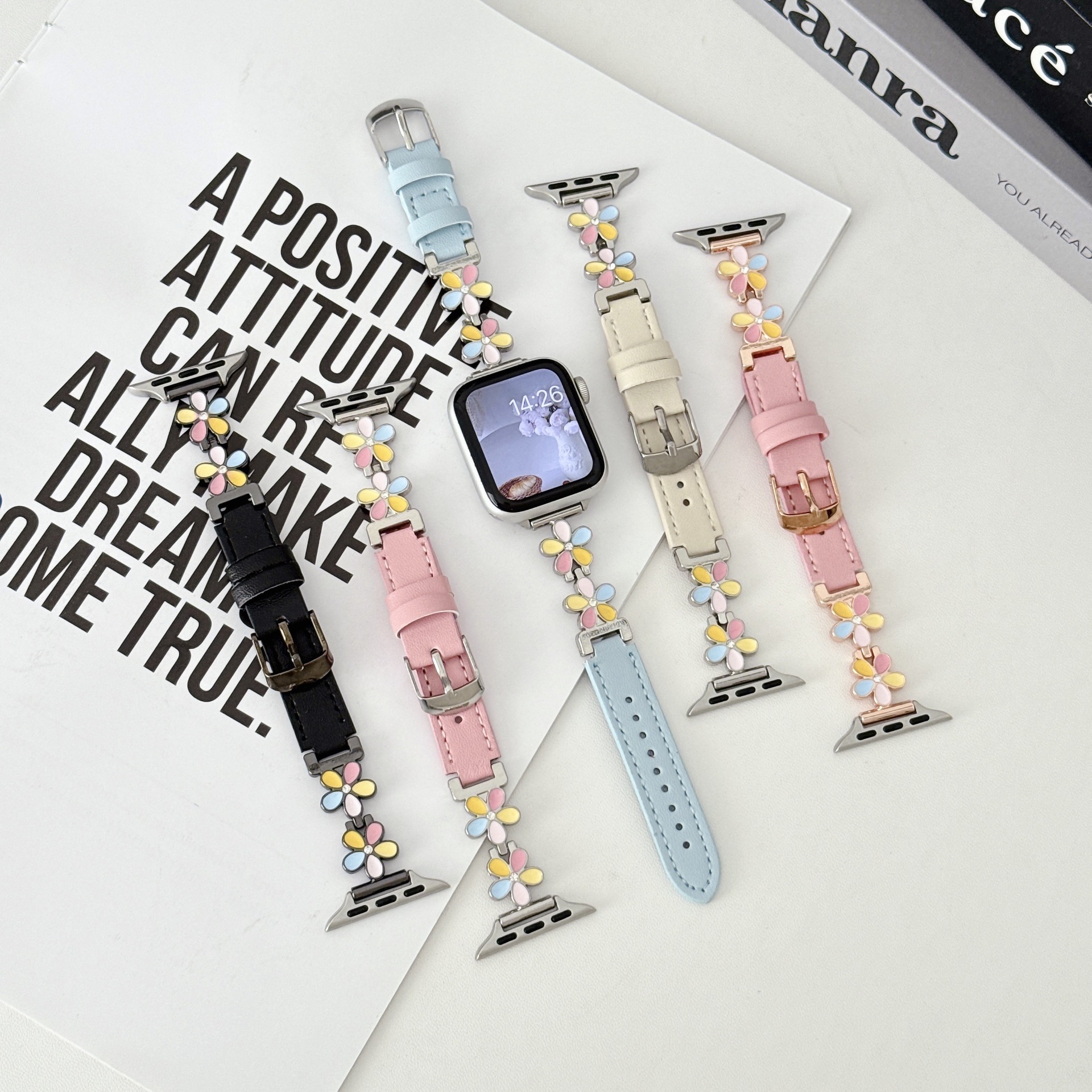 Five-color Petal-patterned Leather Watch Strap photo 1