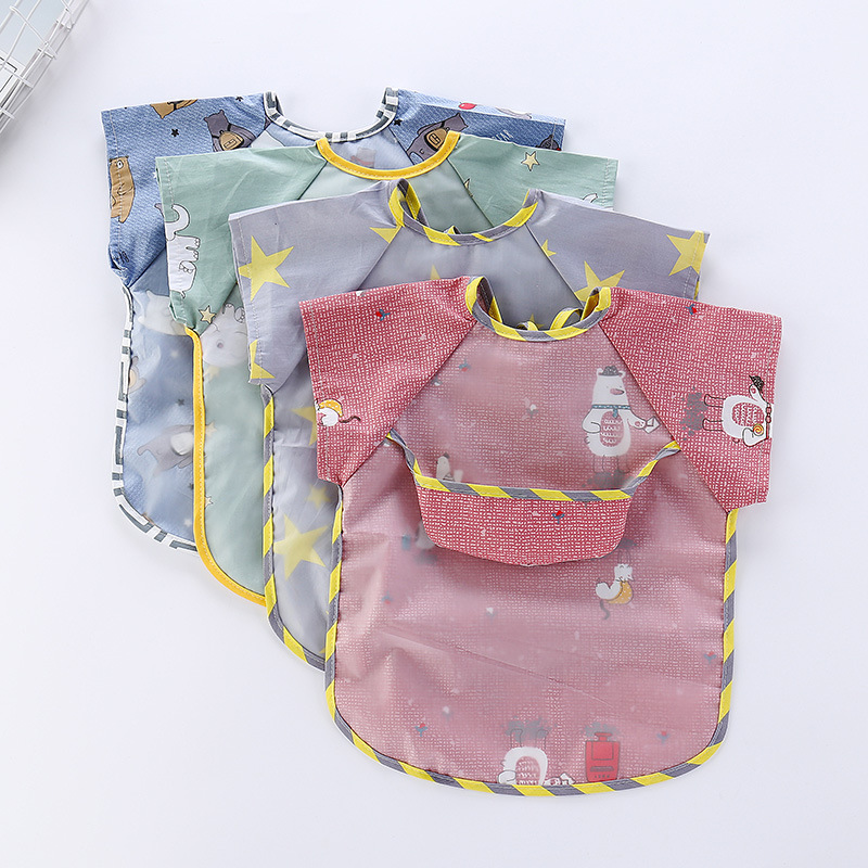 Foldable Baby Smock Bib - Waterproof Long Sleeve Feeding Apron with Pocket for Toddlers photo 1