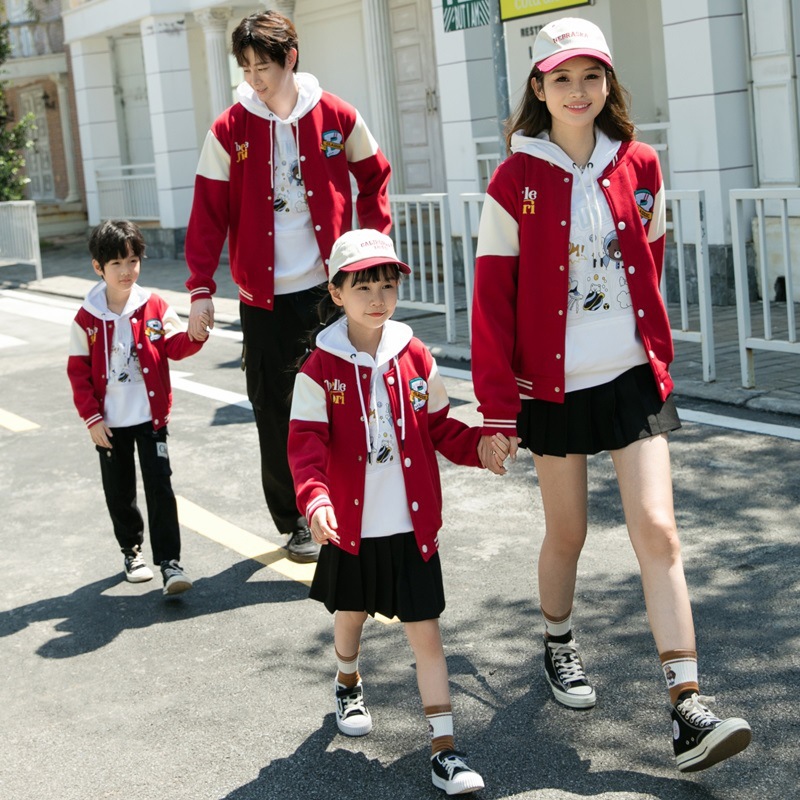 Parent-child Matching Outfit Fleece-lined Baseball Jacket Thickened Hoodie photo 1