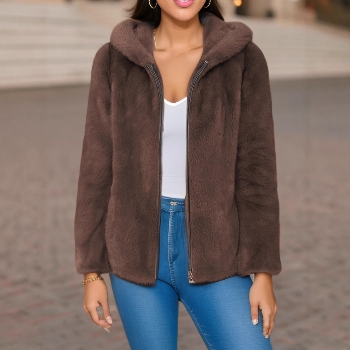 Fleece-lined Double-sided Coral Fleece Hooded Warm Jacket photo 1