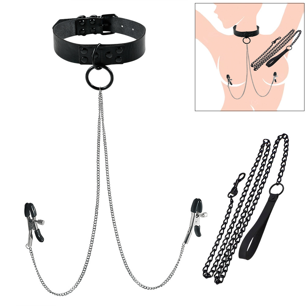Dark-themed Nipple Clamps And Neck Ring Necklace Set For Couples photo 1