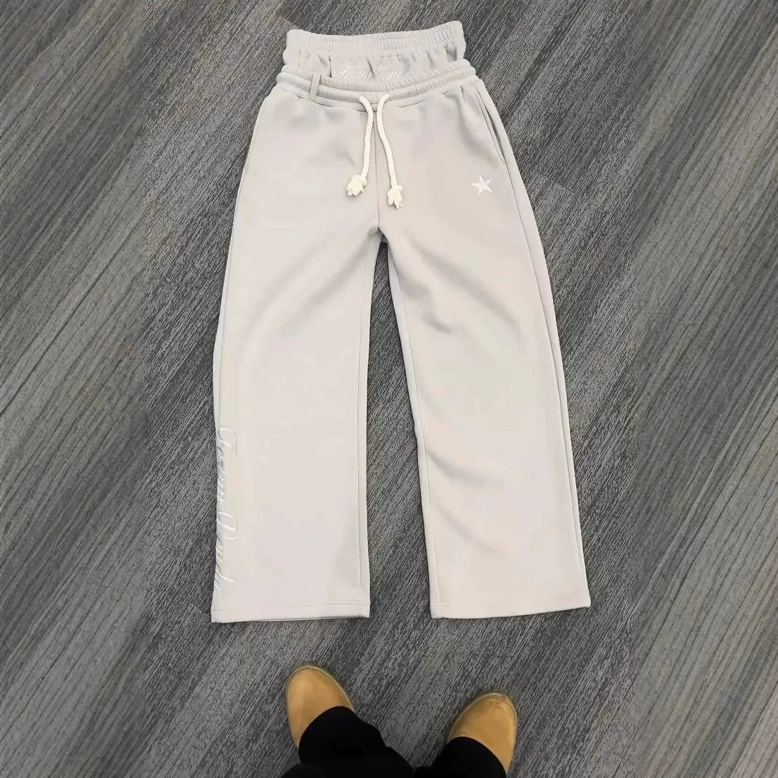 Trendy Double-waist Five-pointed Star Embroidery Couple Simple Casual Fake Two-piece Wide-leg Sweatpants photo 8