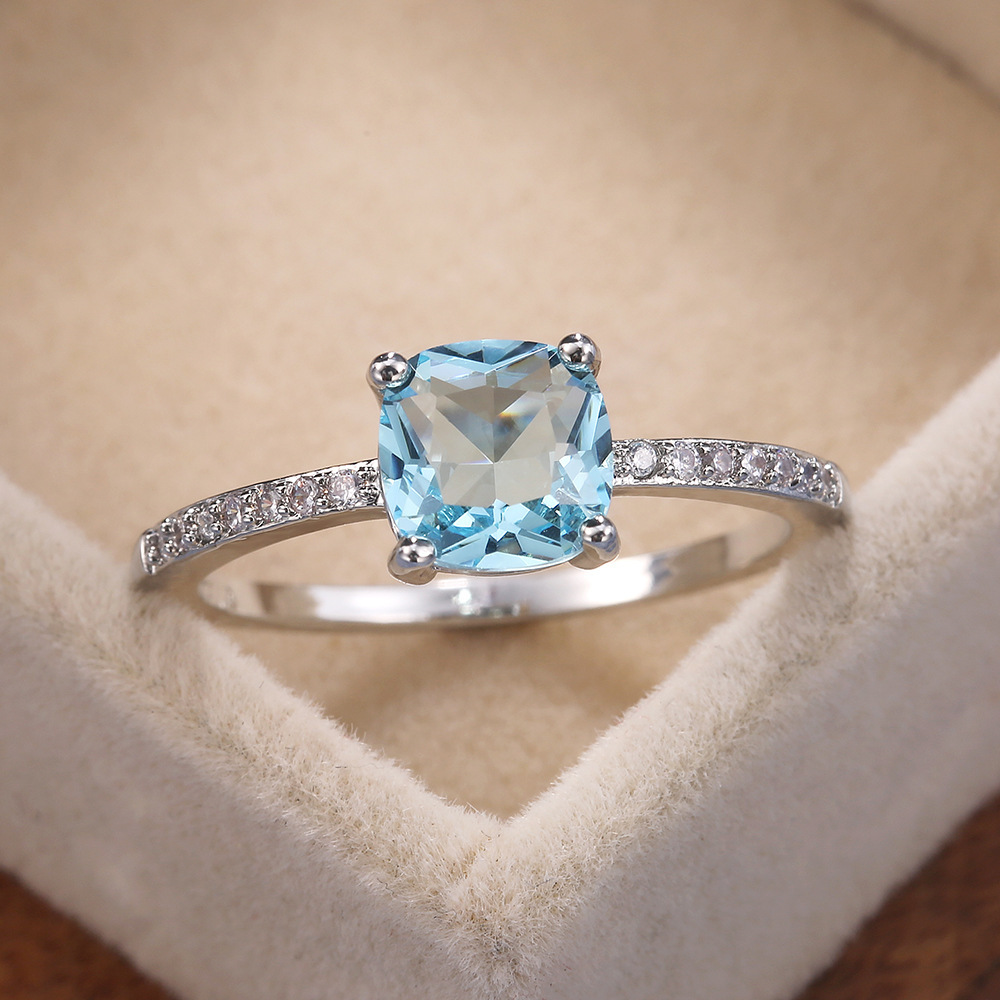 Micro-paved Zircon Royal Blue Square-cut Ring For Women photo 2