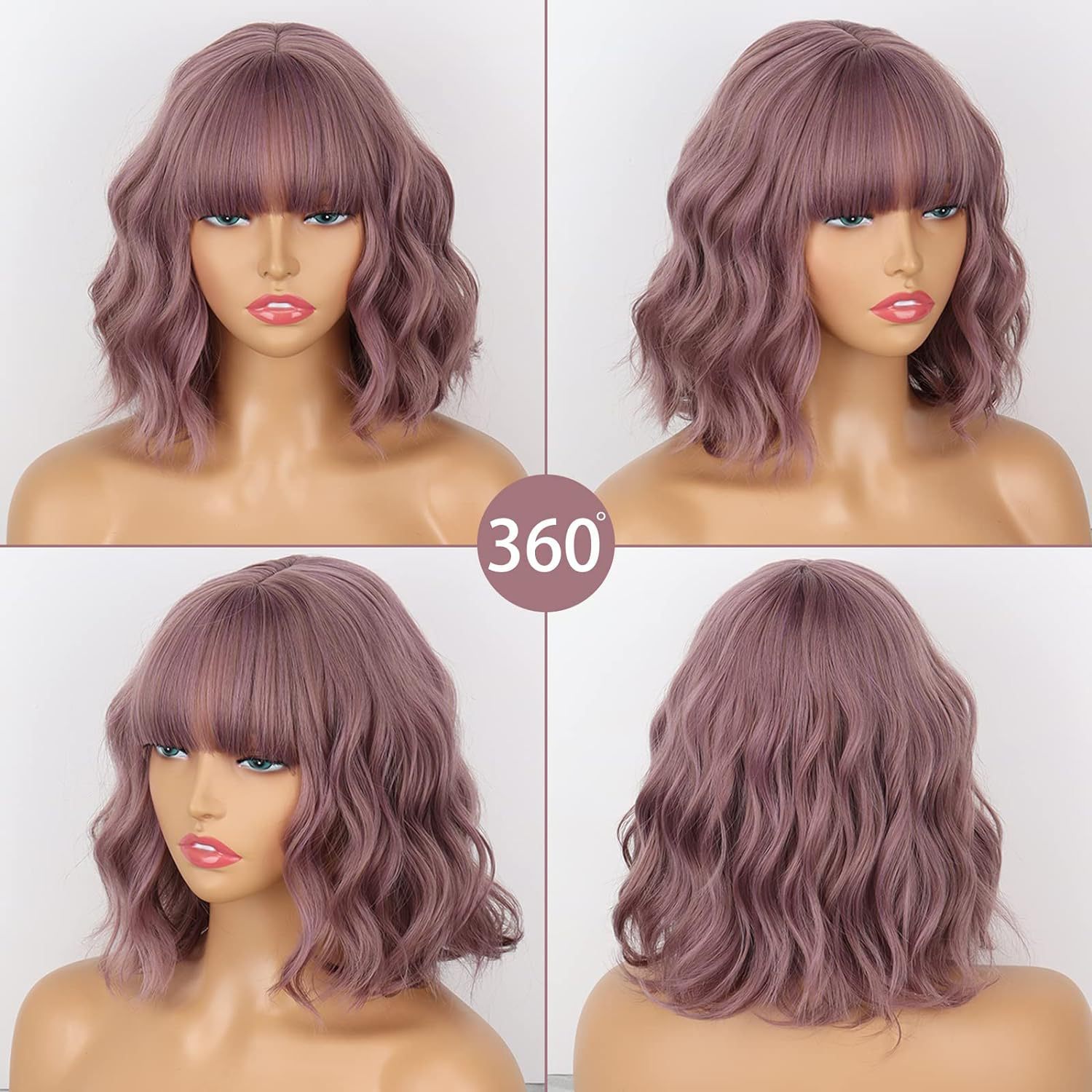 Womens Blunt Bangs Short Curly Wig, Water-wave Style photo 2