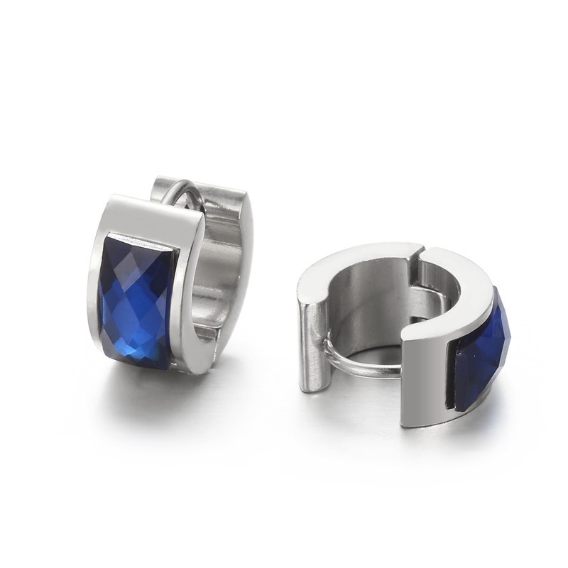 Cross-border European And American-style Personalized Earrings Titanium Steel Round Glass Ear Clips photo 4
