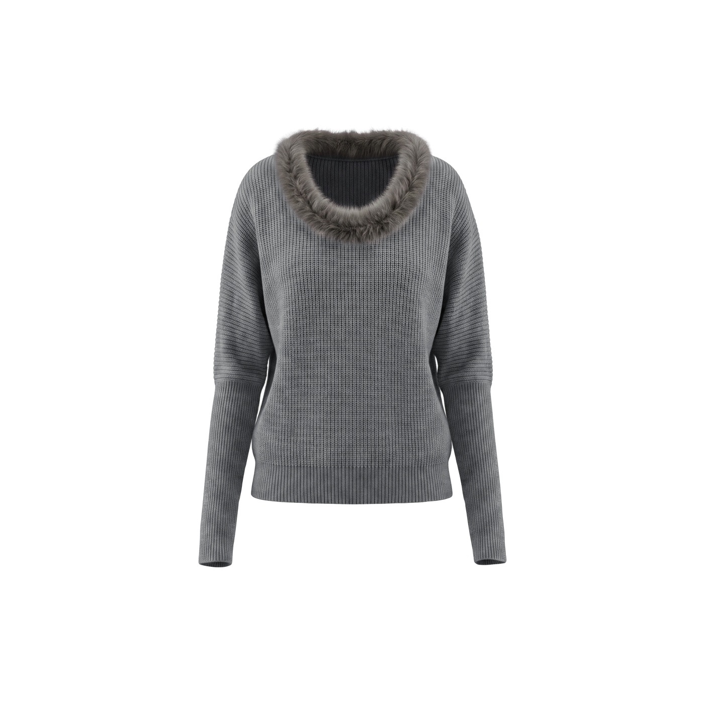 Women's Crew-neck Sweater With Faux Mink Collar Loose-fit Pullover Long-sleeve Top photo 3