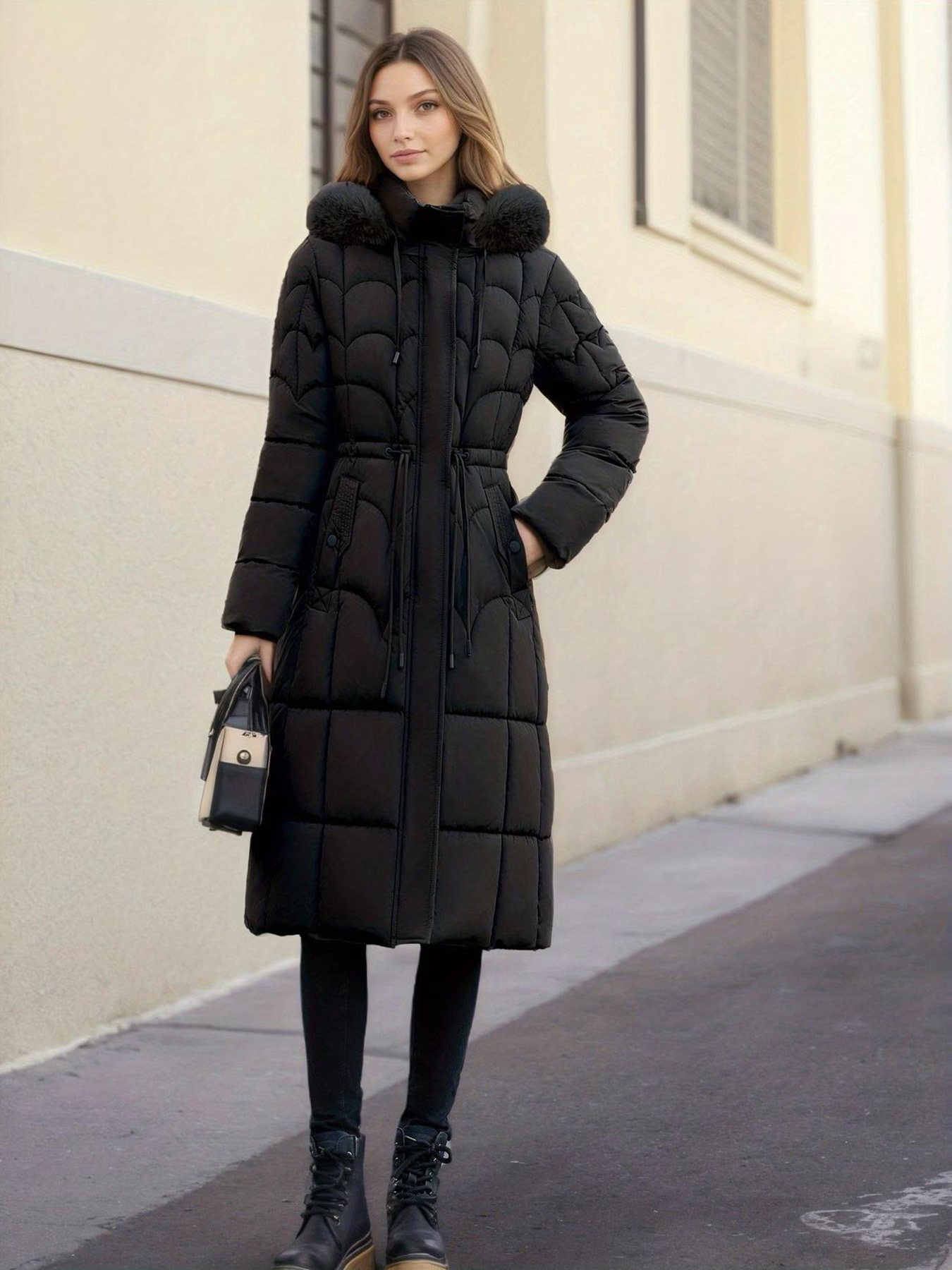 Elegant Cotton-padded Coat With A Fur-lined Hood photo 4