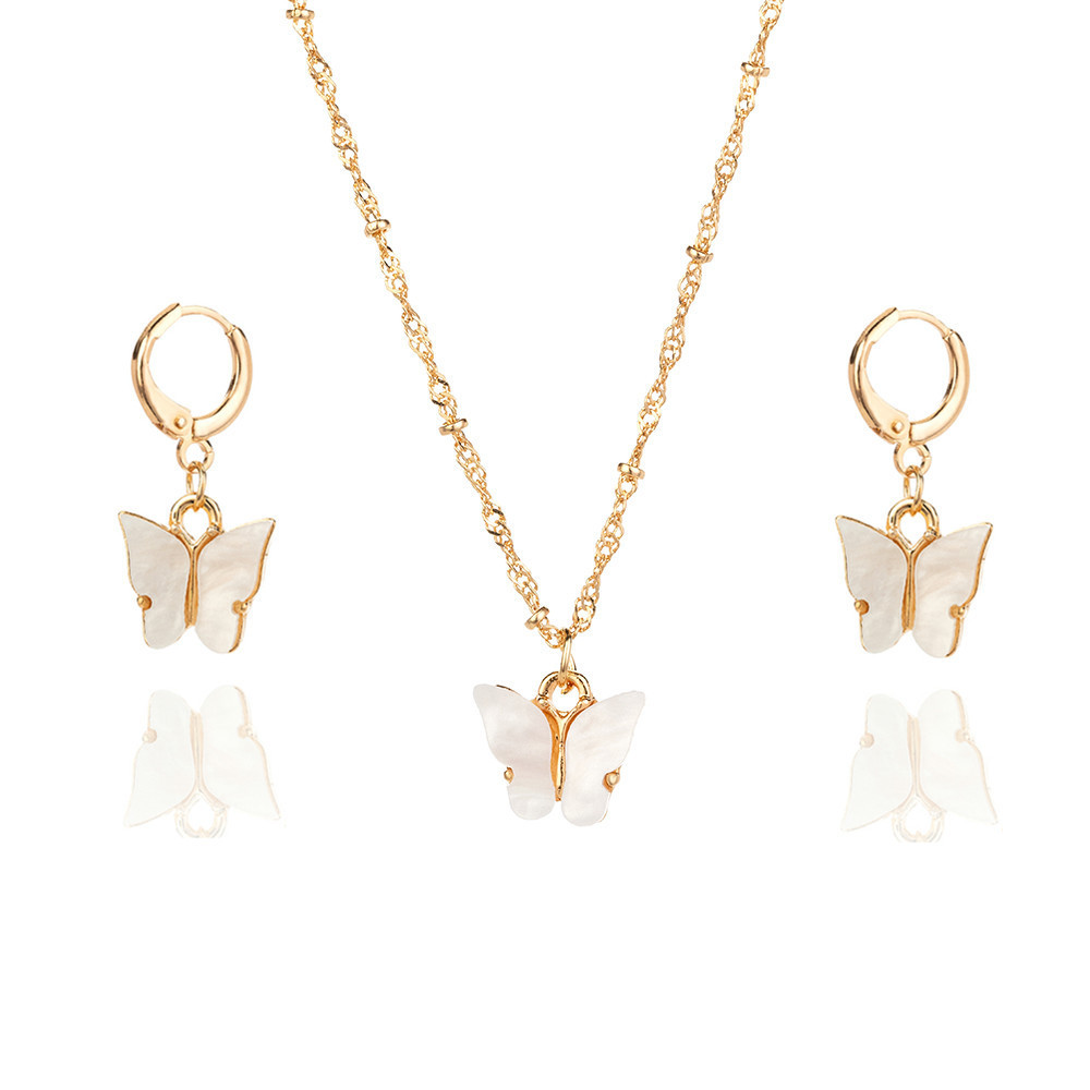 Color Acrylic Butterfly Earrings And Necklace Set photo 3