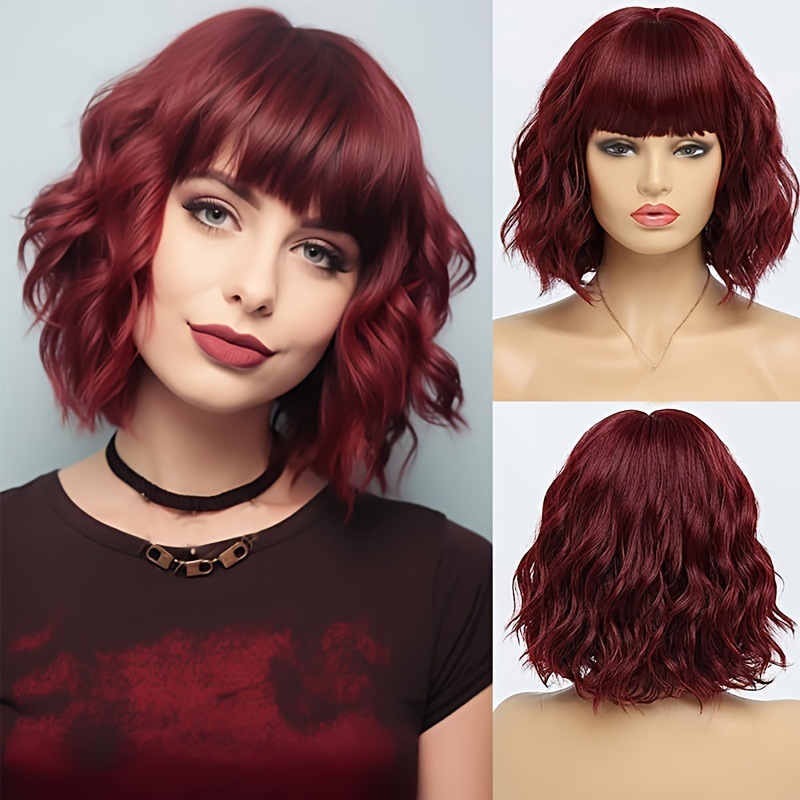 Womens Blunt Bangs Short Curly Wig, Water-wave Style photo 3