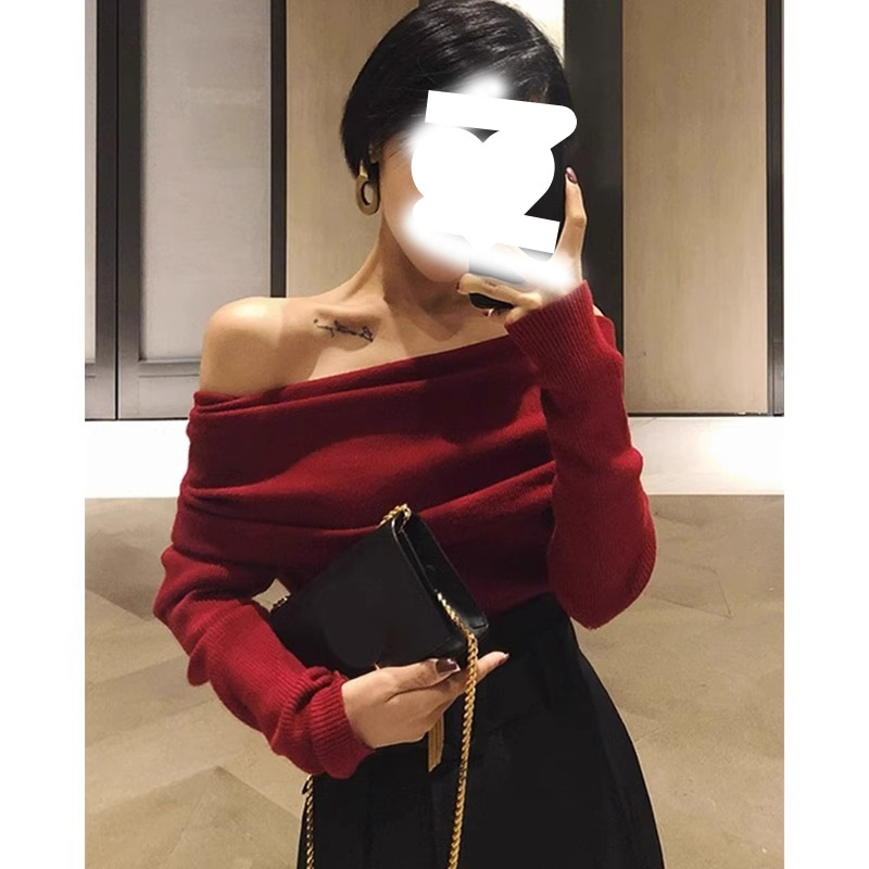 Off-the-shoulder Womens Knitted Bottoming Sweater photo 6