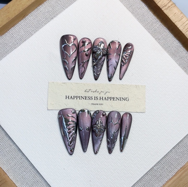 New Autumn Winter Fully Hand Painted Carved Design Elegant Nail Tipspurely Handmade Wear On Nails photo 3